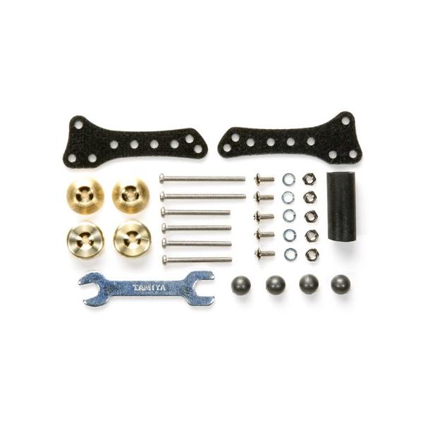 ●ARシャーシの着地安定性をアップさせるパーツセットです。 ●FRP製サイドプレート×2、マスダンパー×4、スタビポール×4をセット。 ●マスダンパーは分割式でボウル形と円筒形の2種。