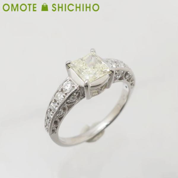 Pt900 イエロー スクエア ダイヤモンド リング 指輪 13号 プラチナ YD  