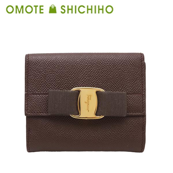 Ferragamo ヴァラ 二つ折り財布 ブラウン FERRAGAMO（フェラガモ） ヴァラ リボン 二つ折り財布 コンパクト