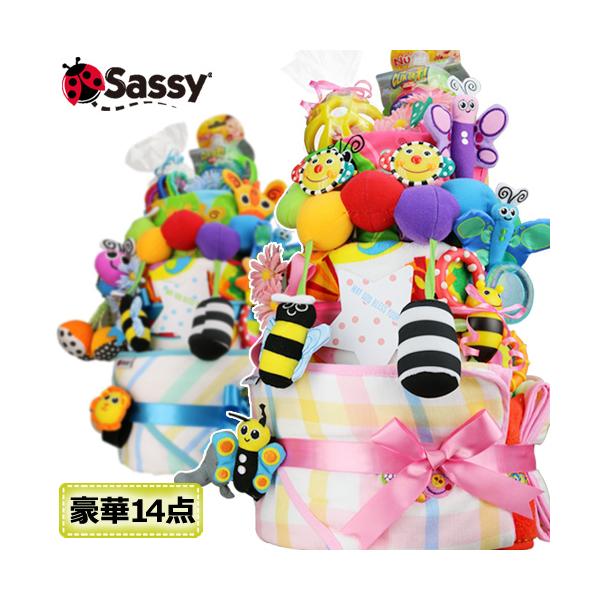 身長計付きバスタオルの豪華おむつケーキ3段セット