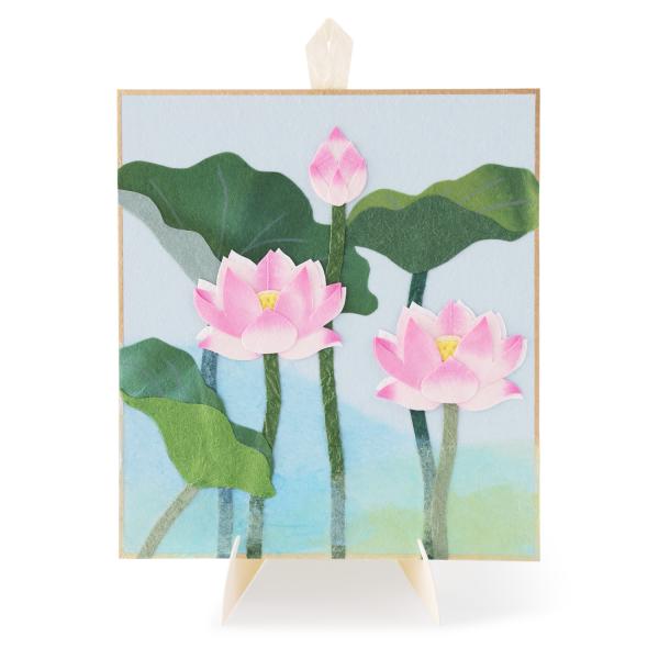 寸松庵 色紙 蓮の花｜和紙ちぎり絵・手作りミニ色紙｜夏飾り・お盆飾り・和風インテリア