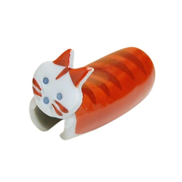 箸置き おしゃれ 陶器 有田焼 手捻りネコ（赤）