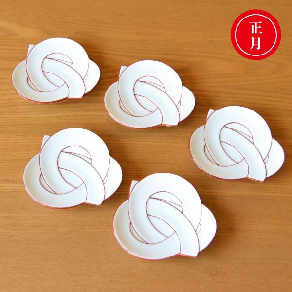 有田焼 和食器 銘々皿 梅むすび 朱線 中皿 5枚セット 有田焼 和