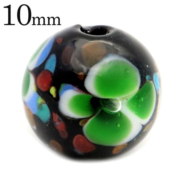 とんぼ玉 粒売り 1粒 10mm ビーズ 花柄 ラウンド バラ売り ガラスビーズ 蜻蛉玉 緑色 グリーン 父の日 ギフト プレゼント 爆買