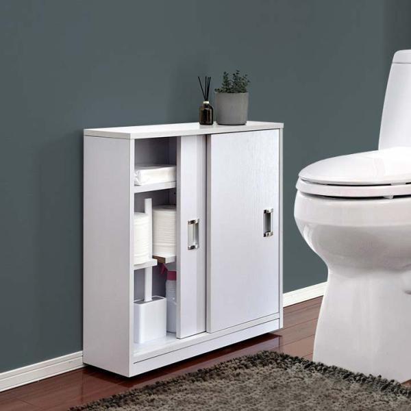 トイレグッズを見せずに収納トイレグッズを見せずに収納できるラック。ラックの扉はスライド式の引き戸タイプ。障害物に当たる心配ありません。引き戸扉で開け閉めラクラク引き戸タイプはトイレのドアや物など、障害物に当たる心配もないので狭いスペースに置...