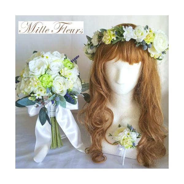 Bouquet ブライダルブーケ 造花ブーケ ウェディングブーケ 花冠セット ナチュラルクラッチブーケ ブートニア付き ホワイトグリーン Buyee Buyee 提供一站式最全面最專業現地yahoo Japan拍賣代bid代拍代購服務 Bot Online