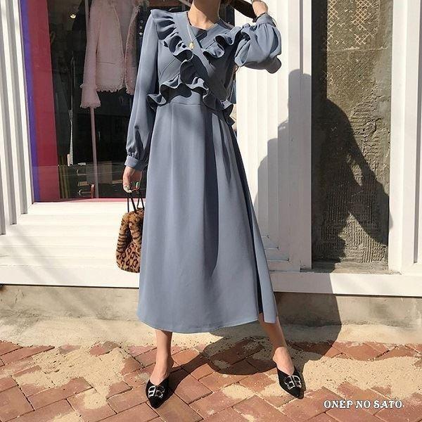 ワンピースドレス 長袖 フォーマルワンピース ワンピース 春 マキシ丈 ワンピ ロング フロントクロスフリル Vネック 上品 Jm24 Jm24 ワンピの里 通販 Yahoo ショッピング