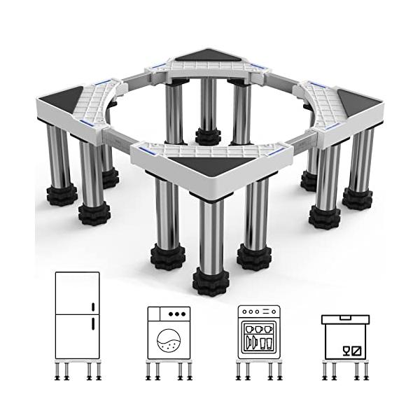 【商品概要】?【12足鋼管4本】太いステンレス製ジャッキ12本が付き、伸縮可能、高さ調整、耐久性に強い洗濯機置き台。直径5.5cmのジャッキと500kgまで達した耐荷重。耐荷重機能を強化する同時に、大幅に振動や騒音を軽減します。安定性がより...