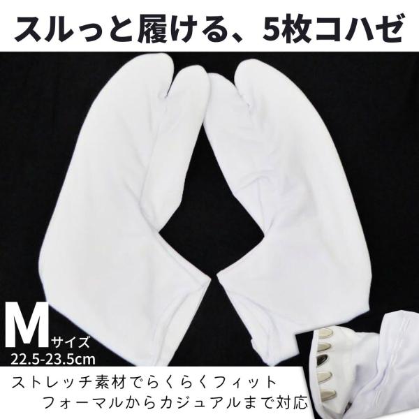 足袋 Mサイズ ストレッチ 5枚コハゼ 履きやすい 白足袋 正座が楽 普段用 お稽古用