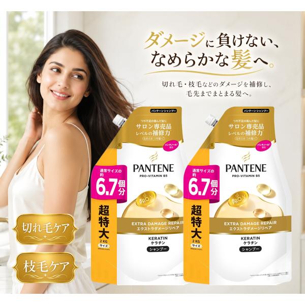 パンテーン エクストラダメージリペア シャンプー 詰替大容量 2L×2個 ケラチン配合 切れ毛 枝毛補修 P&G 送料無料