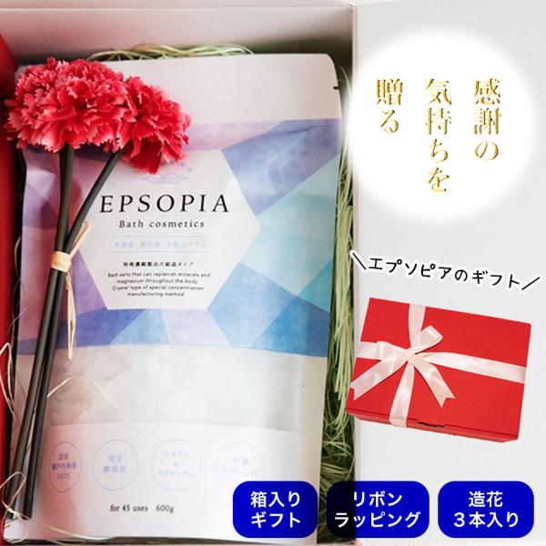 ＜商品説明＞素材：塩化マグネシウム内容量：600ｇ原産国：日本（瀬戸内海）内容：バスソルト600ｇ１個+カーネーション３本 ギフトラッピングつき使用方法：●入浴時に浴槽へ付属のスプーン一杯をお入れください。（冬場などの乾燥時期や保湿・保温を...