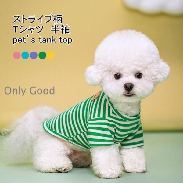 ペット服 Tシャツ 犬用 半袖 クマ ストライプ柄 配色 軽量 通気性