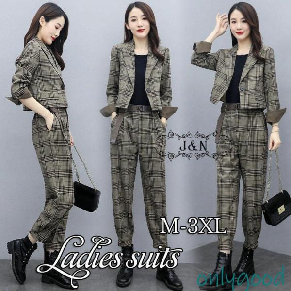 セットアップ レディース 春 秋服 パンツスーツ ジャケット チャック柄