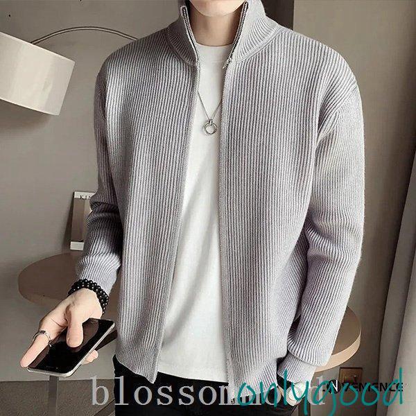 大きいサイズニットジップアップセーターメンズハイネックジッパー