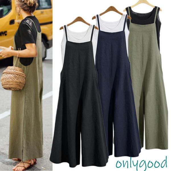 サロペット レディース 九分丈 ワイトパンツ オーバーオール パンツ 綿麻 春夏 ロングズボン 無地 大きいサイズ オシャレ 着痩せ