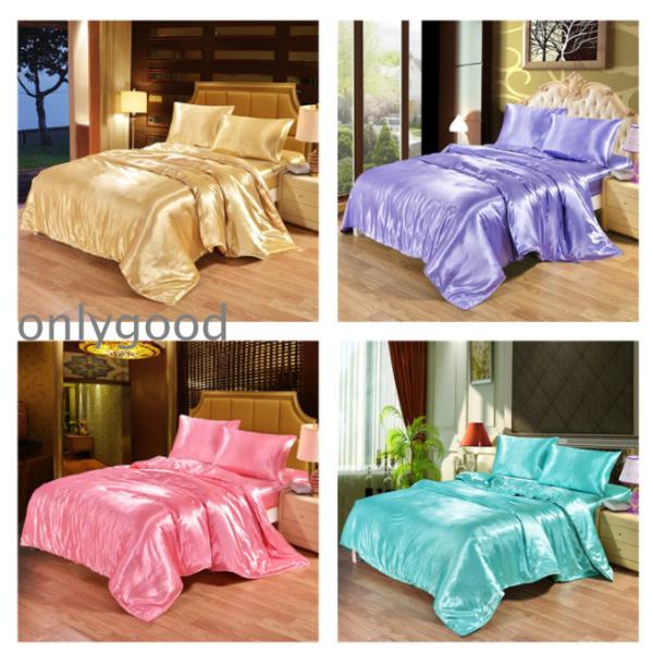純色 シルクシーツ4点セット 掛け布団カバーセット ベッド用セット 枕