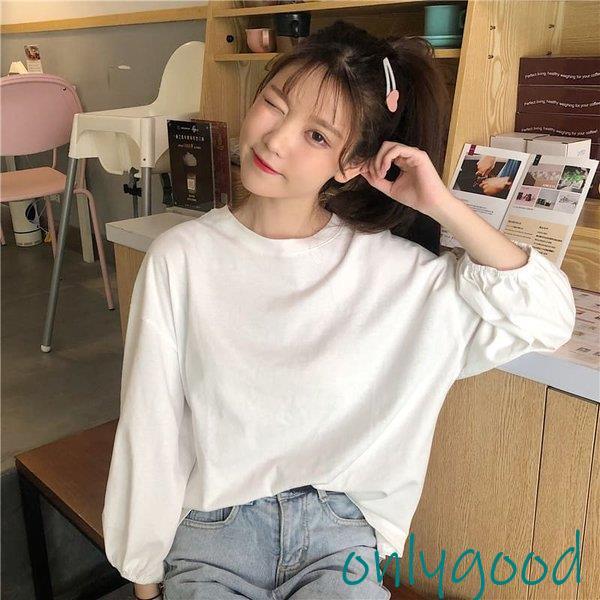 高校生 中学生 ファッション 10代 20代 長袖 韓国 おしゃれ トップス レディース シャツ 春 秋 ラウンドシンプルブラウス 5036