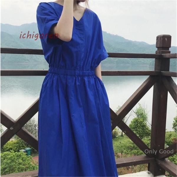 ワンピース レディース 夏 ロング ブルー 50代 40代 30代 20代 マキシ 春 体型カバー きれいめ プリーツ ワンマイル 涼感 涼しい おしゃれ