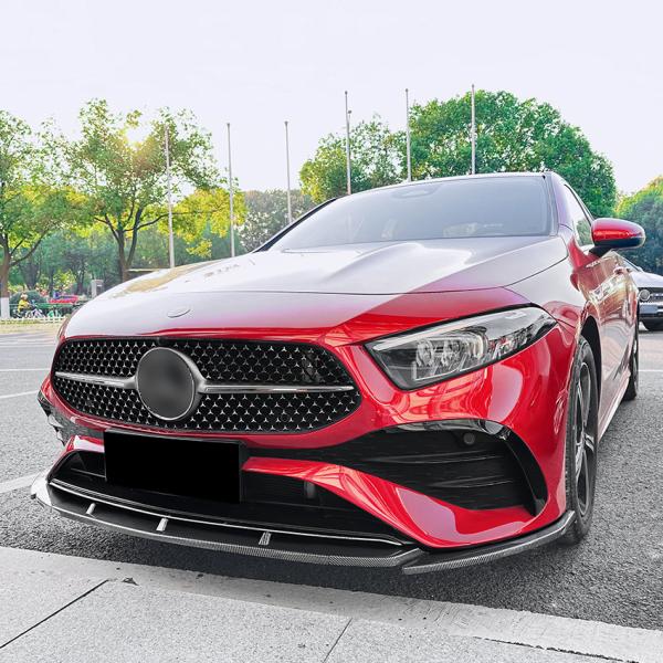 スポーティ全開♪ ベンツ カーボン ルック フロントバンパー リップ スポイラー W177 V177 A180 A200d A35 Aクラス セダン AMGライン