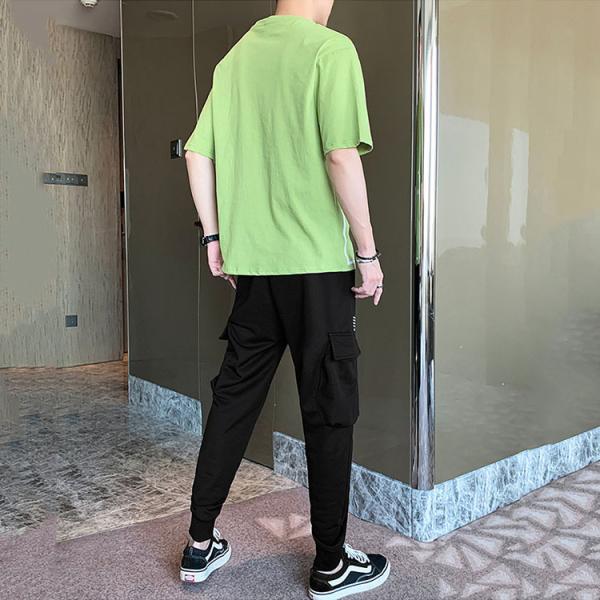 セットアップ メンズ トレーナー スウェット ジャージ ショットパンツ 薄手 配色切り替え 半袖ポロシャツ カジュアル 運動服 部屋着 2点セット 涼しい 夏 5色 美品