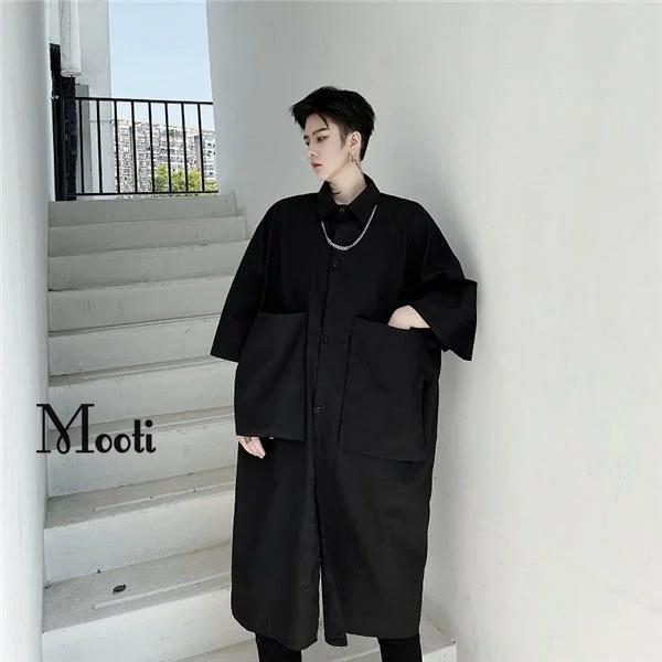 トップス シャツ メンズシャツ モード系 新作 5分袖シャツ ゆったり 重ね着風 ロングシャツ ロングコート カジュアルシャツ おしゃれ 春夏 韓国風 紳士 細身 Y Mooti 通販 Yahoo ショッピング