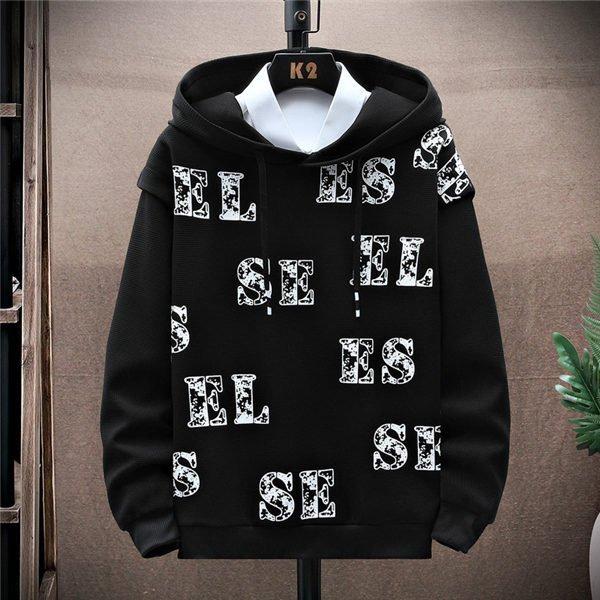 パーカー メンズ 秋服 秋服トレーナー お兄系トレーナー レイヤードトレーナー シワ 春秋トレーナー パーカー 秋物 プリント 英語文字 春秋