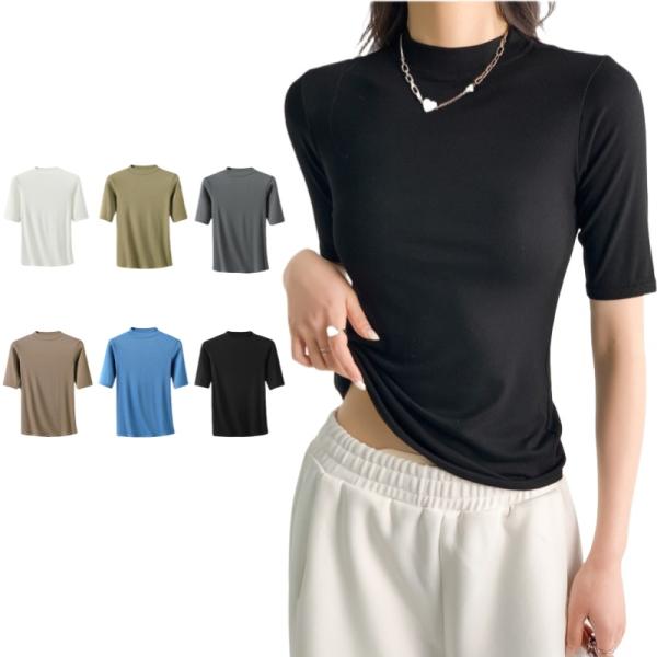 レディース Tシャツ 半袖 無地 ストレッチ クルーネック カットソー シンプル トップス スリム フィットTシャツ 美シルエット カジュアル 吸汗速乾 インナー