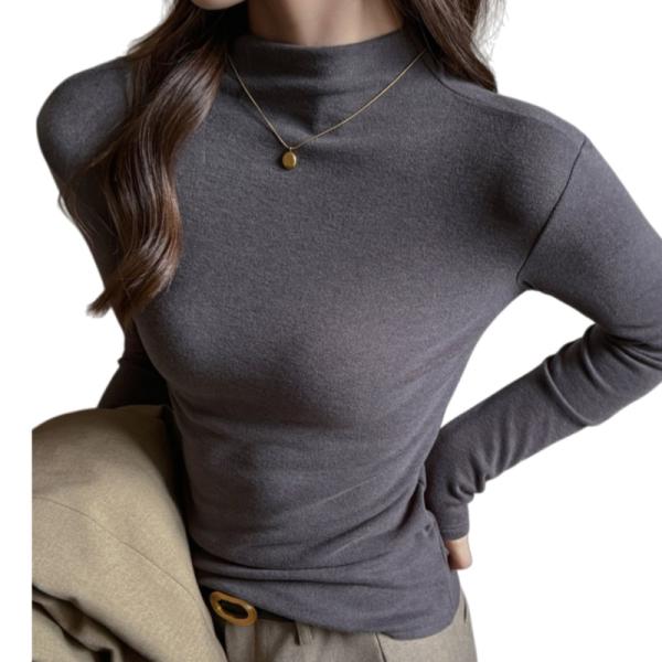 トップス レディース インナー ハイネック 長袖 カットソー Tシャツ ストレッチ 通勤 オフィス カジュアル デート お出かけ 重ね着 春秋冬 体型カバー 柔らかい