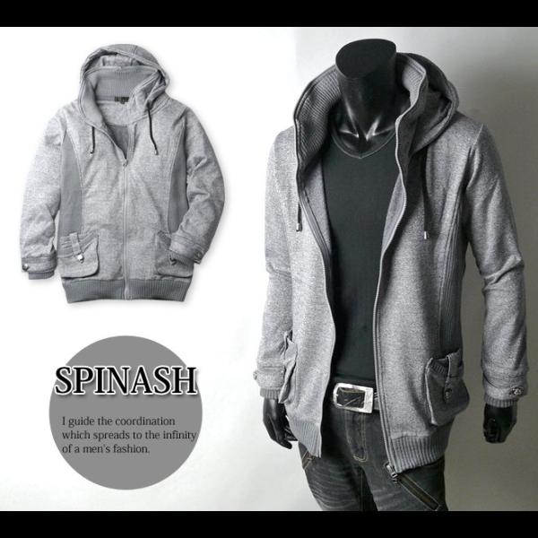送料無料 紳士メンズ アウター SPINASH/スピナッシュ 杢カラーリブ使いボリュームネック裏毛ジャケット