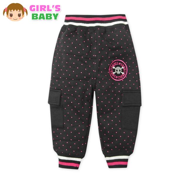 ●コメントふわふわ裏起毛であったか女児ドット柄ロングパンツ。保温性がありぬくぬく快適♪ドクロワッペンやボーダーリブがおしゃれに決まるデザイン☆もたつかない裾リブタイプですっきりと穿けます◎●特 長・jump for joy　(ジャンプフォー...