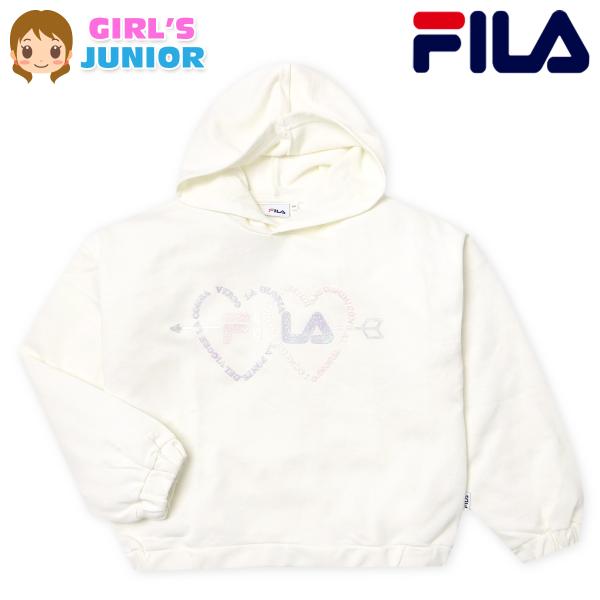 送料無料 女児 ジュニア 裏毛 長袖 パーカー FILA/フィラ スウェット ゆったりビッグシルエット ラメプリント 子供服 女の子 iw-1158a-cr メール便対応