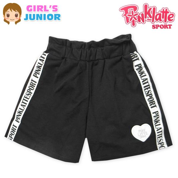 送料無料 女児 ジュニア ミニ裏毛 ショート パンツ PINK-latte/ピンクラテ ライン ワッペン 子供服 女の子 iw-1316b-bk メール便対応
