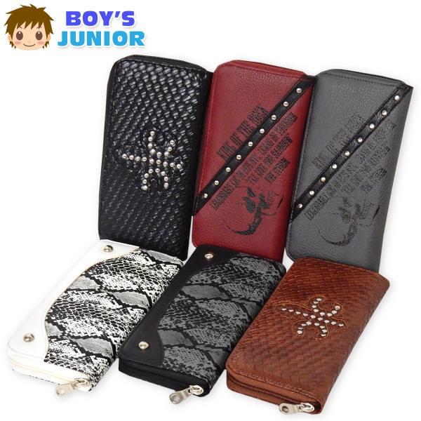 ●コメントメタル使いがオシャレでクールなラウンドファスナー長財布☆落ち着いた色合いと高級感を感じさせる合皮の風合いも魅力的♪充実した収納数が嬉しいポイントです。●特 長・長財布　・ラウンドファスナー・パイソン柄　・編み目柄・スタッズ装飾・ス...