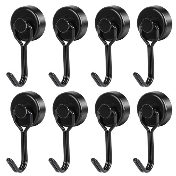セット内容：マグネットフック*8鉄製保護パッド*8カラー：ブラック幅広い使用性：キッチン用（お鍋 冷蔵庫 食器セット まな板 レンジフード）、浴室用、壁掛け用（絵画 鍵 傘 カバー 工具）、オフィス業務用、ロッカー、ジム用、キッチンの周りが...