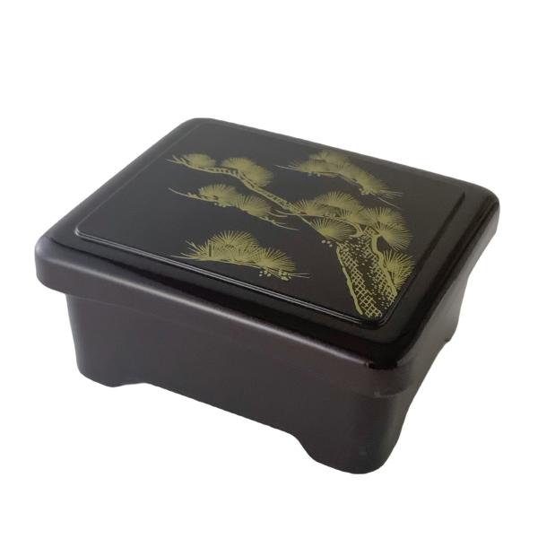 象足丼重　溜老松内朱 16.8×14.3×7.6cm 漆器 うな重 器 うな重箱 和食器 業務用 お重、かつ重、鰻　若泉