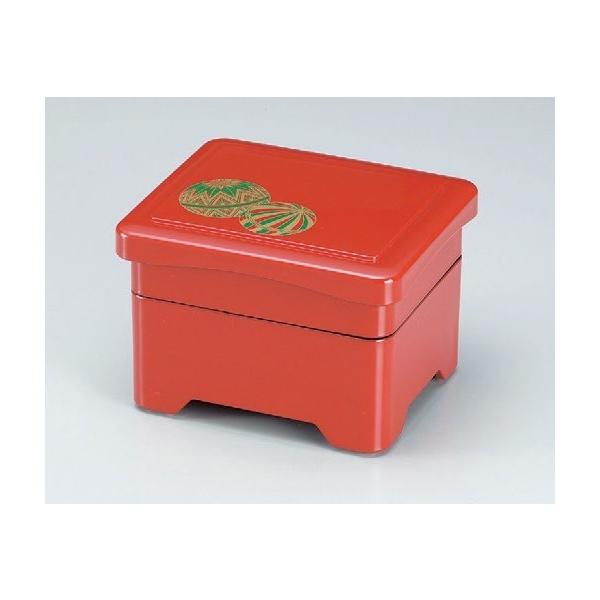 若丸丼重　古代朱まり内朱 16.6×14.2×11.3cm 2段 漆器 うな重 器 うな重箱 和食器 業務用（取寄せ商品） お重、かつ重、鰻 若泉　u-1-48&u-1-48A