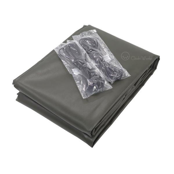 【商品名】トラックシート　OD 国防色　2号【サイズ】2.1ｍ×2.7ｍ【ハトメ】真鍮ハトメ　22個【重　量】約3.9kg【厚　み】0.5mm【付属品】コードゴム4ｍ×2本【注　意】※付属のゴムバンドによる油ジミがシートに付着している場合が...