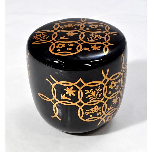 2.4大棗 黒 四季綱七宝蒔絵 内銀地（切合口） 中村孝也作 : 山中