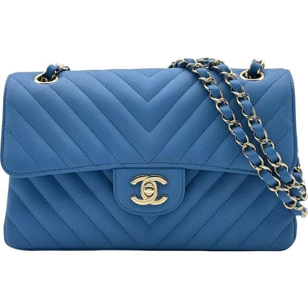 シャネル 28番台 Vステッチ ターンロック ケース キャビアスキンブルー CHANEL（シャネル） CHANEL Vステッチマトラッセ23 A01113 27番台