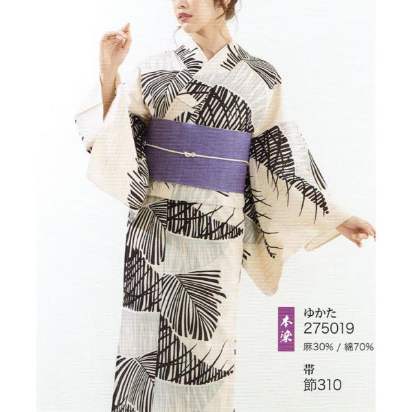 新品 源氏物語 浴衣 反物 和装 着物 変わり織 275007 綿70%麻30％ 源氏物語ゆかた 反物 未仕立品 No.5019 麻と綿の布、凛とした大人の