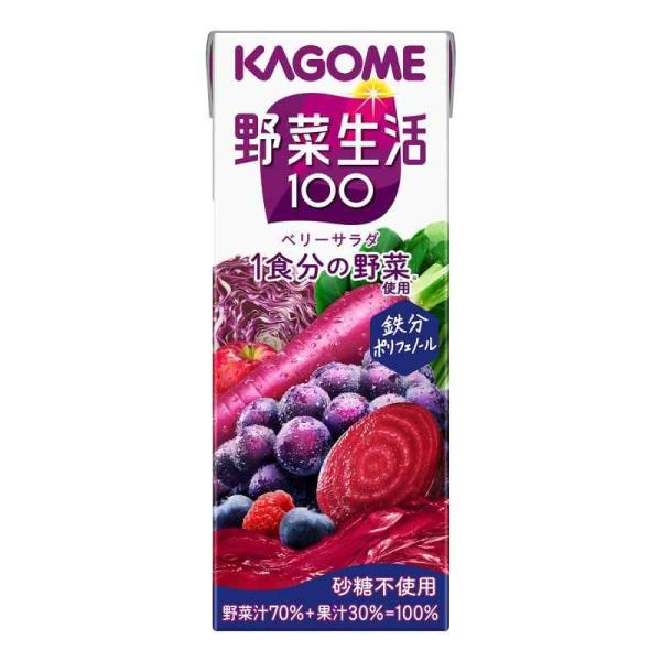 他サイト： 野菜生活 カゴメ 野菜生活100 ベリーサラダ 200ml紙パック×24本(砂糖不使用 鉄分 ポリフェノール)の商品画像