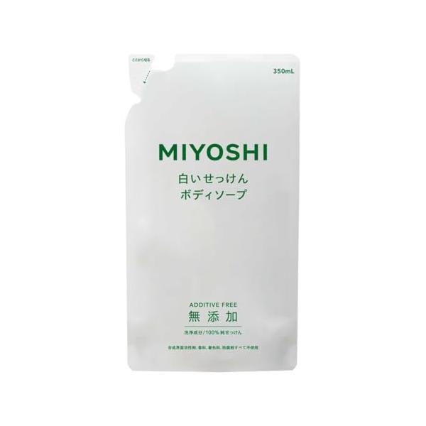 ●「無添加ボディソープ　白いせっけん」の詰替用。●ボトルはそのままお使いいただき、その後はおトクな詰替用をご利用ください。●液体タイプのボディソープで、洗浄成分は100%純せっけん。●香料、着色料、防腐剤は一切不使用。●固形せっけんの成分を...