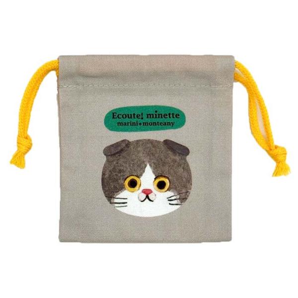 MK60 まんまるミニ巾着⭐️巾着袋 ポーチ ねこ ネコ 猫だらけ♡グレー