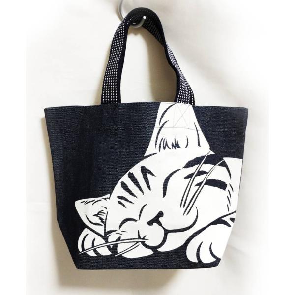 倉敷屋 おやすみ猫 デカ顔インディゴランチバッグ お弁当