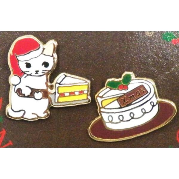 ポタリングキャット ピンズ クリスマスケーキ ピンバッジ ピンブローチ グッズ 猫雑貨 ギフト かわいい 白猫 サンタ