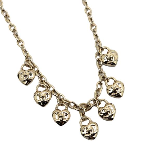 CHANEL 美品 シャネル B22B ココマークハート 7連 チェーンネックレス 