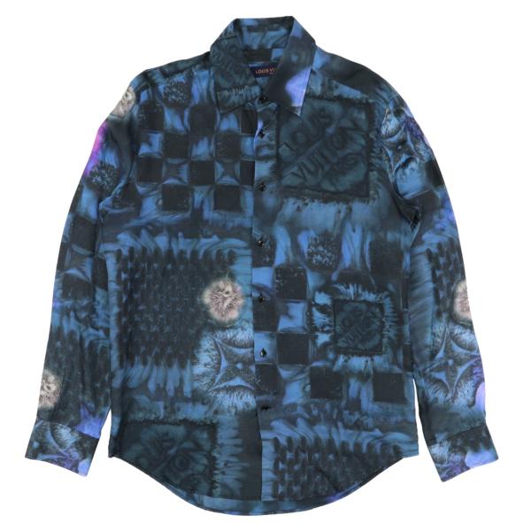 【極美品】LOUIS VUITTON 21AW LVソルト ダミエ シルクシャツ 極美品】LOUIS VUITTON 21AW LVソルト ダミエ シルクシャツ