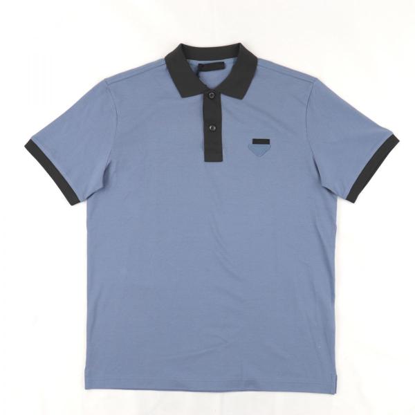 PRADA　ポロシャツ　ロゴ　ネイビーカラー 新品同様 プラダ ロゴ 半袖ポロシャツ メンズ 青×ネイビー S コットン