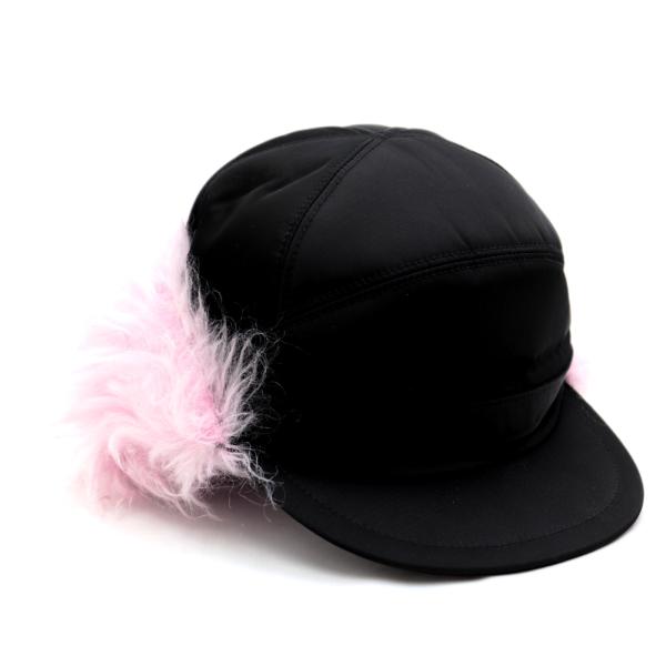PRADA 美品 プラダ ファーフラップ イリス キャップ ユニセックス 黒  