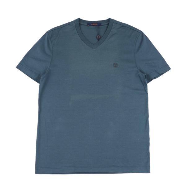 ルイヴィトン LVロゴ Vネック Tシャツ ネイビー コットン LOUIS VUITTON 新品同様 ルイ・ヴィトン Vネック 半袖Tシャツ